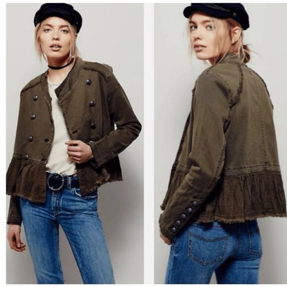 Free People Flared Hem olive green military jacket size medium - Picture 1 of 6